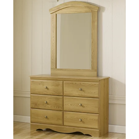 6 Drawer Dresser and Mirror with Rounded Top